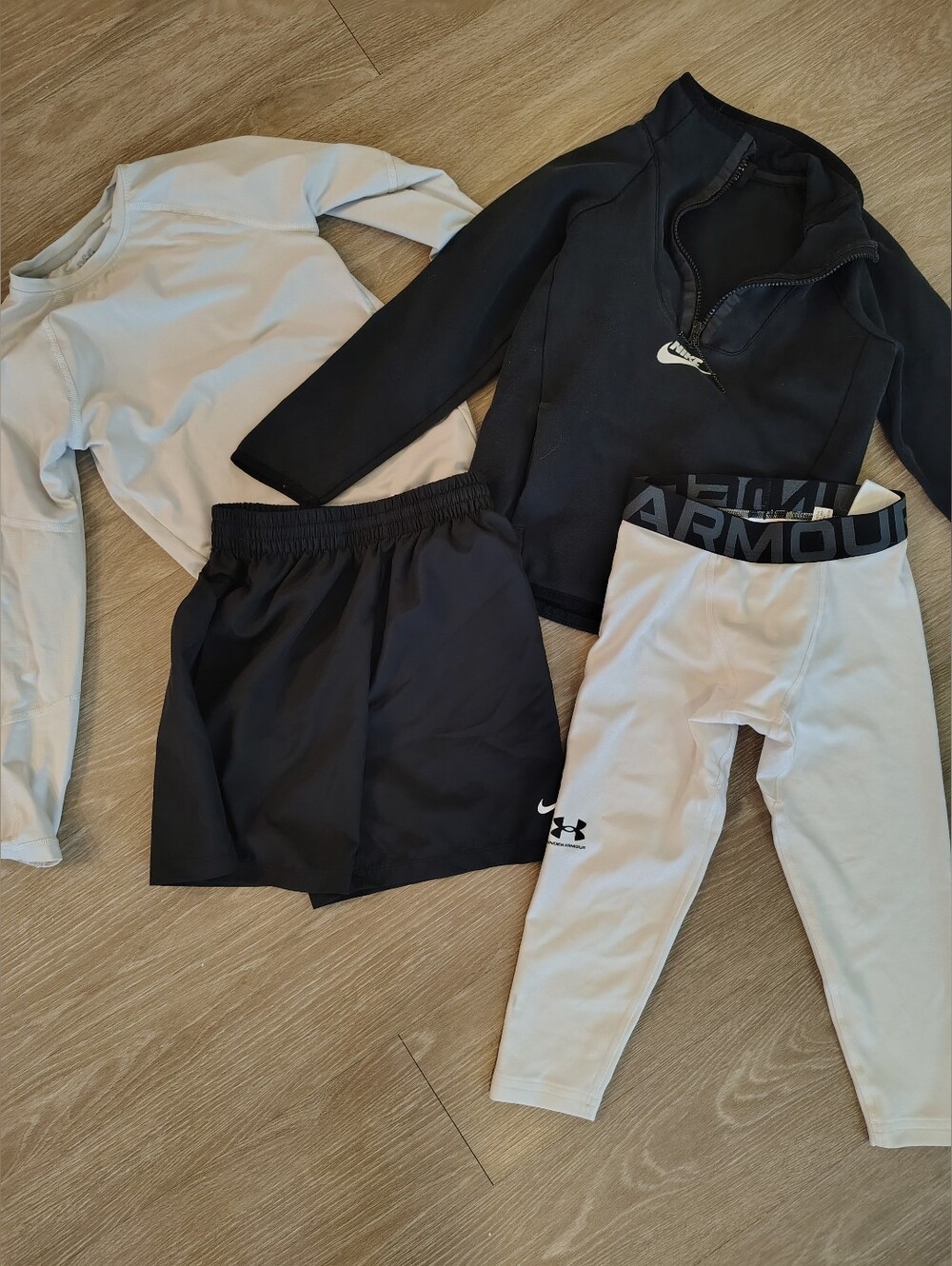Under Armour Compression Leggings + Nike Shorts Hoodie + DSG Long Sleeve